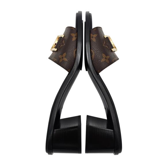 Louis Vuitton Lock It Heel Mule Sandal Monogram Brown Canvas Gold Size 41 US 11 - Picture 9 of 13